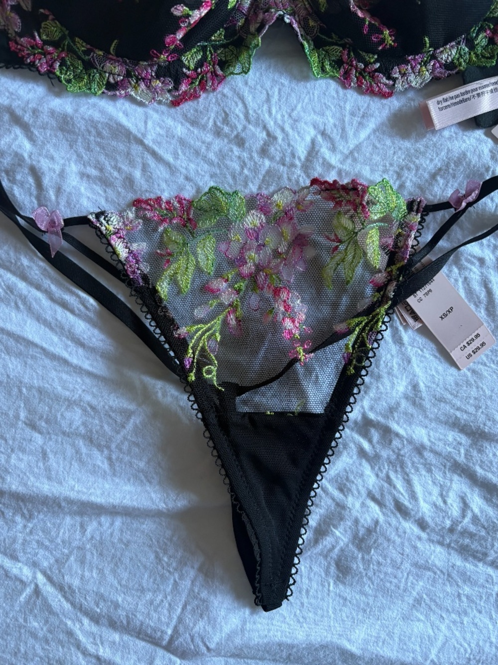 Victoria’s Secret Black Floral Embroidered Bra & Thong Set | Sexy Lace Lingerie - Picture 9 of 10